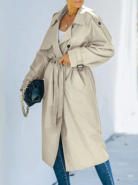 TRENCH COAT - Double Breasted Long Trench Coat